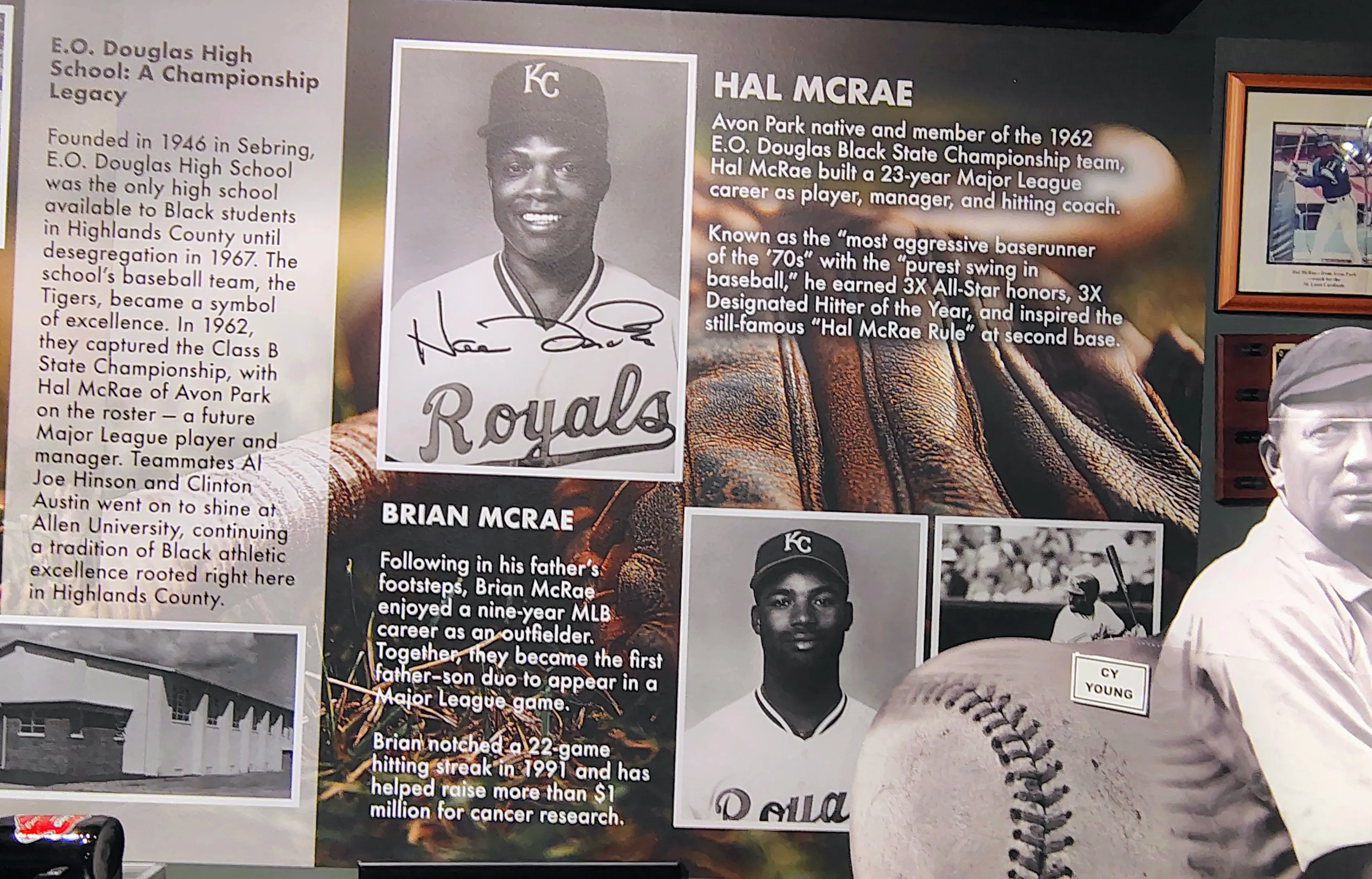 Museum wall display dedicated to E.O. Douglas High School and Hal and Brian McRae.