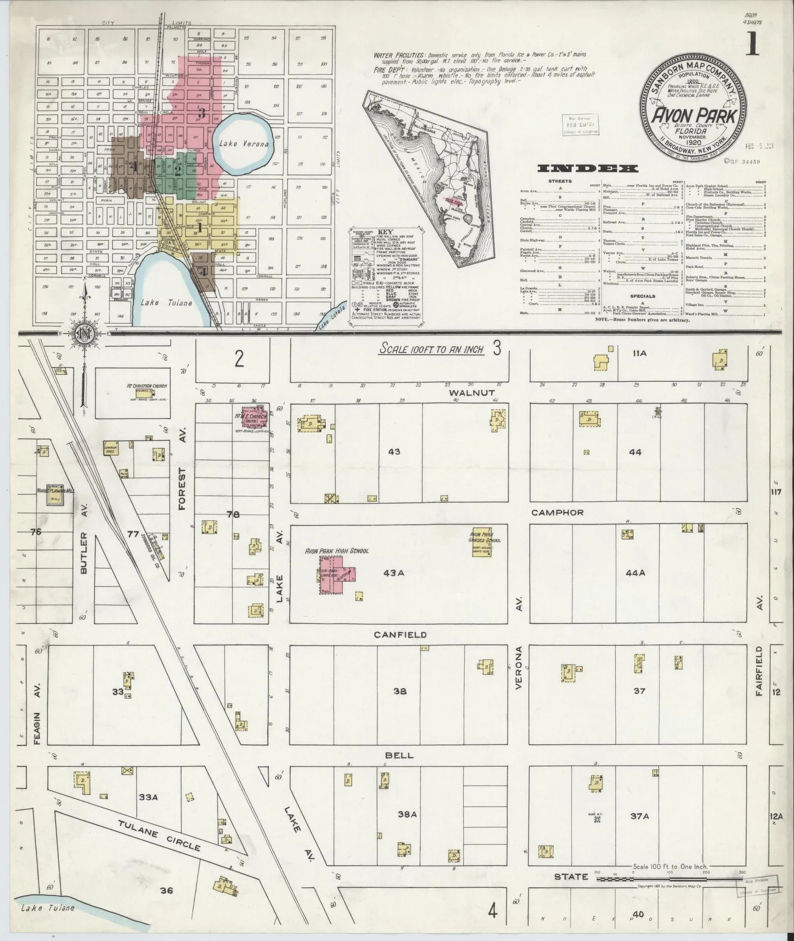 Sanborn fire insurance map from Avon Park, 1920