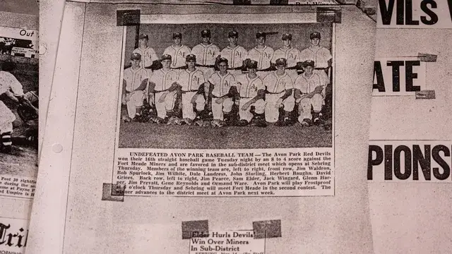 A clipping with a photograph of an undefeated Avon Park team.