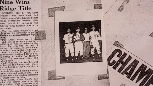 A clipping headed Nine Wins Ridge Title with a team photograph.