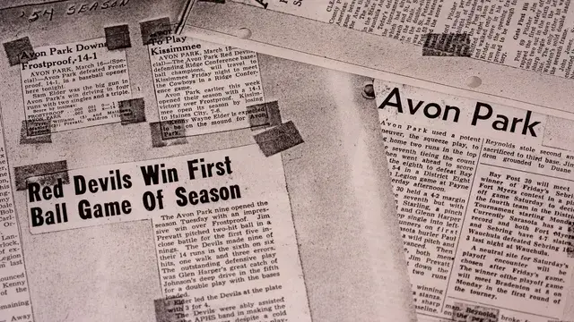 A clipping headed Red Devils Win First Ball Game Of Season.
