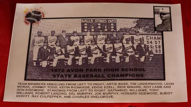 A poster of the 1972 Avon Park High School State Baseball Champions with the team named.