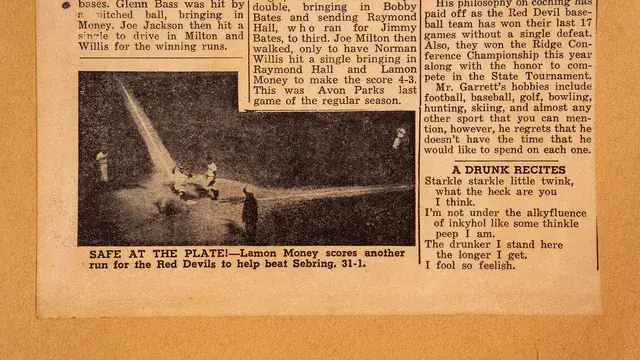 A clipping captioned Safe At The Plate.