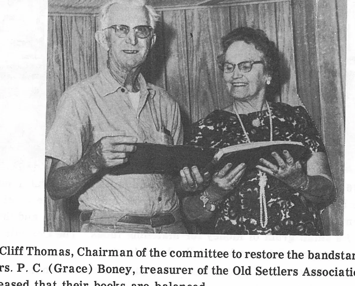 Cliff Thomas, Chairman of the committee to restore the bandstand, and Mrs