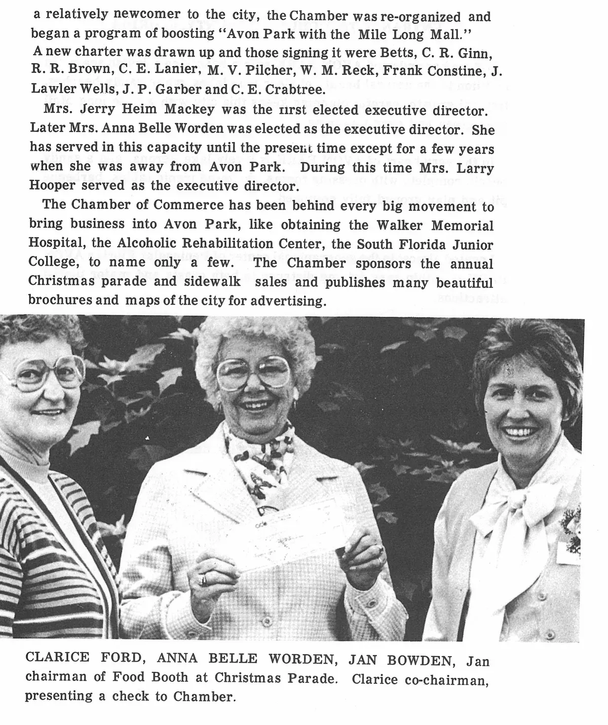 CLARICE FORD, ANNA BELLE WORDEN, JAN BOWDEN, Jan chairman of Food Booth at Christmas Parade