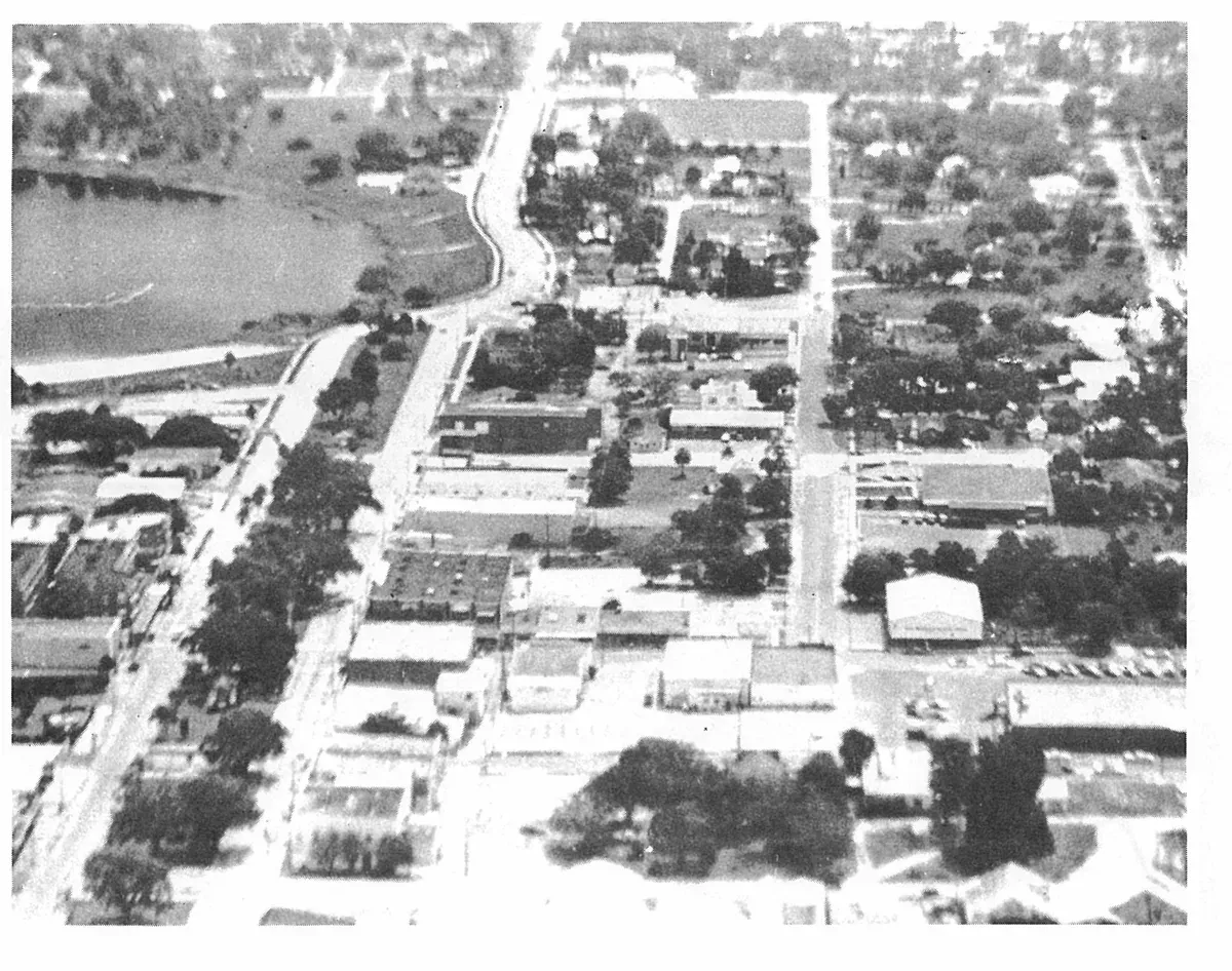 Aerial view of Avon Park downtown today, showing Lake Verona in the background