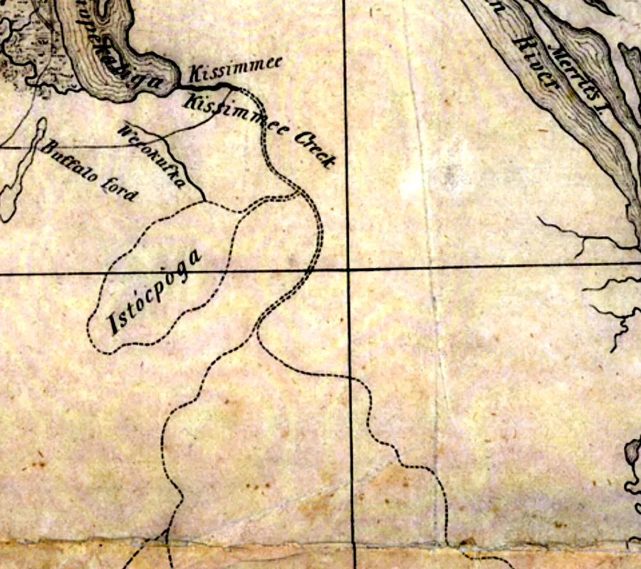 Detail of Lake Istokpoga and Kissimmee Creek from the 1837 Map of Florida