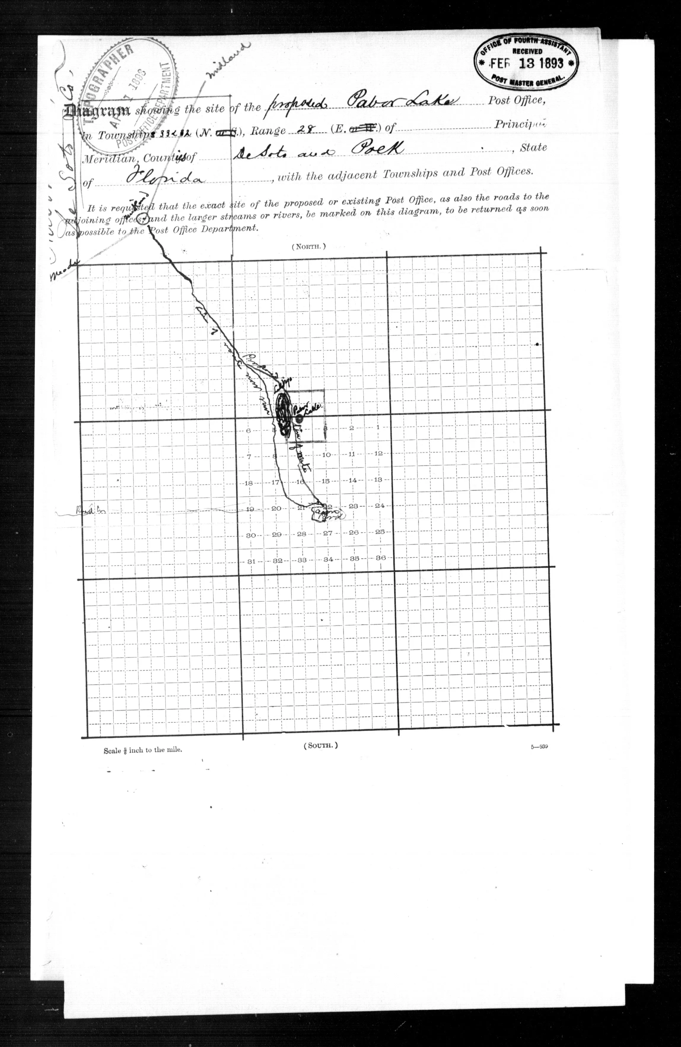 Diagram of the site of the proposed Pabor Lake post office, 1893