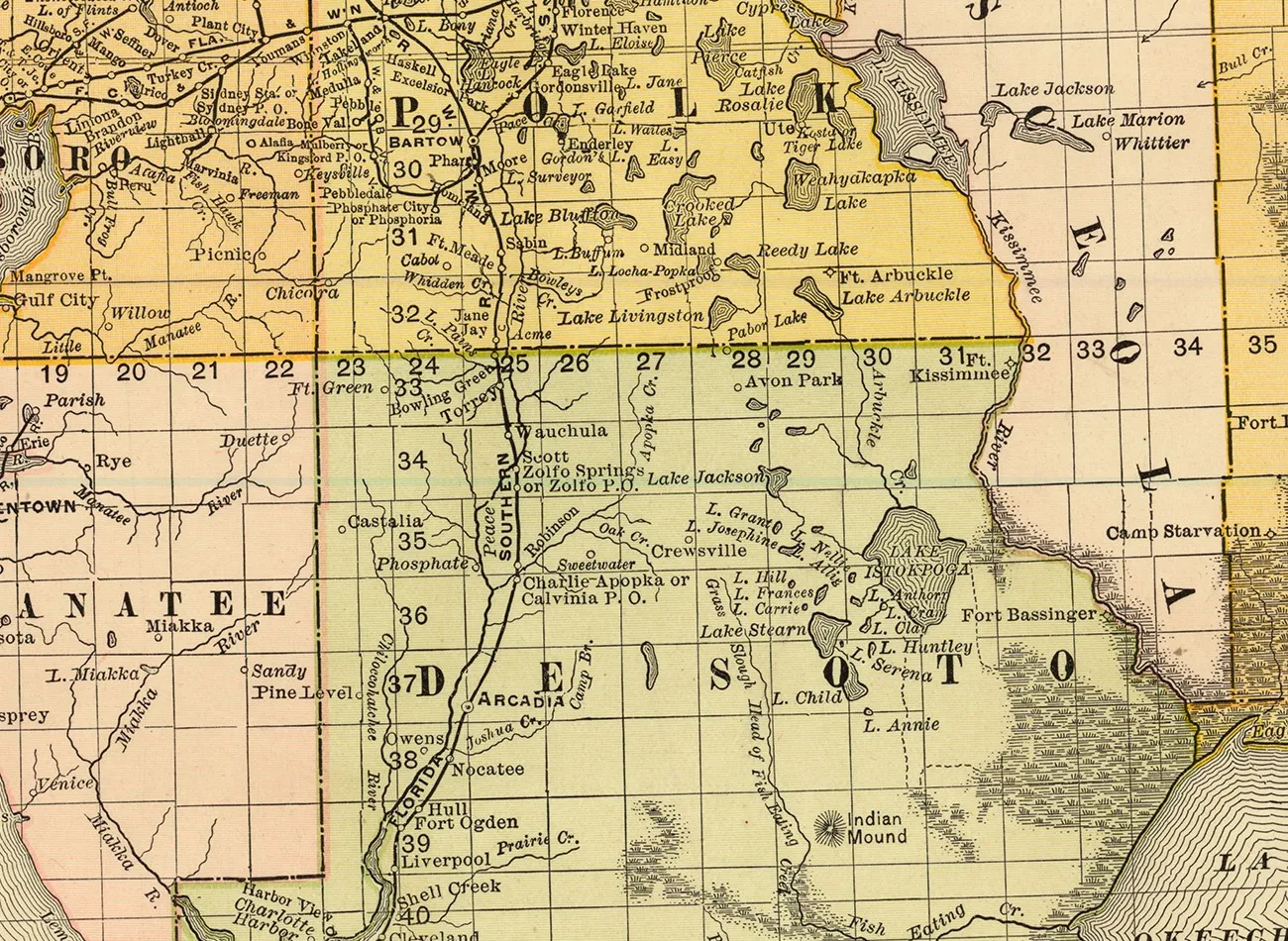Avon Park on Rand McNally’s map of Florida, 1892 (detail)