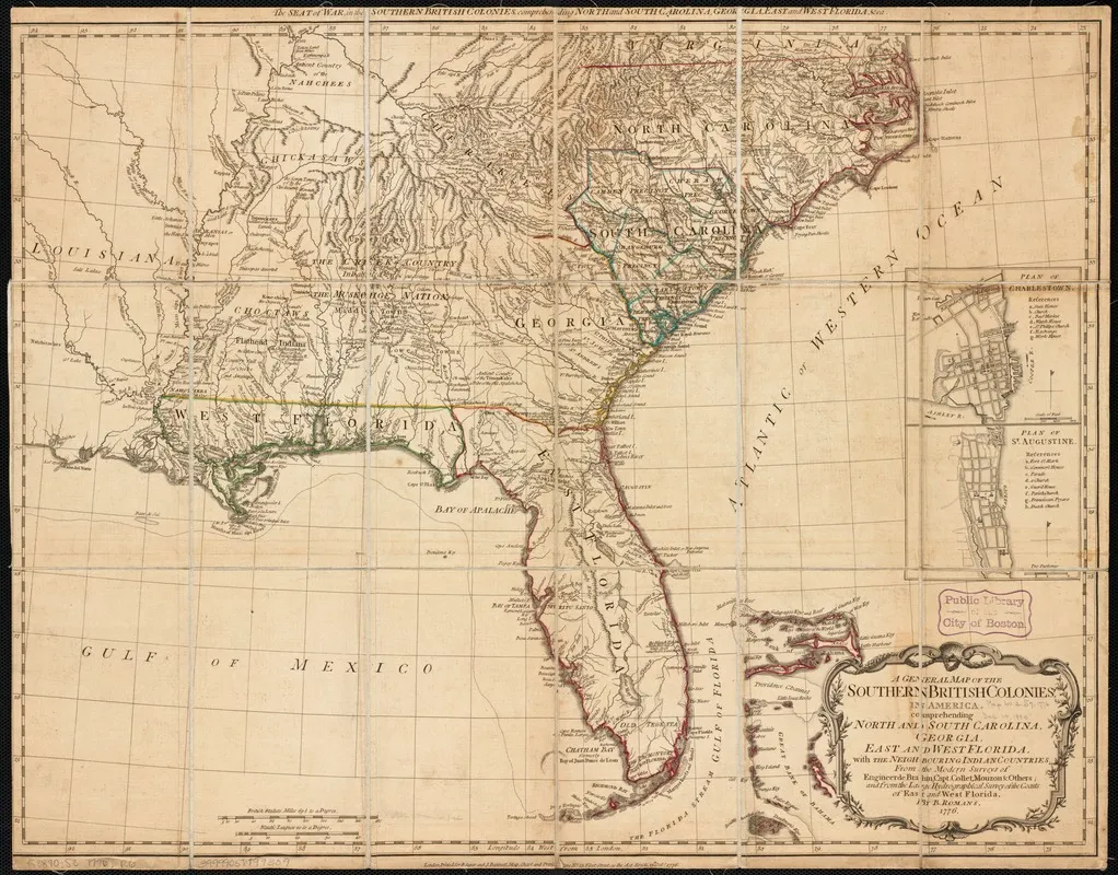 Bernard Romans, A General Map of the Southern British Colonies in America, 1776