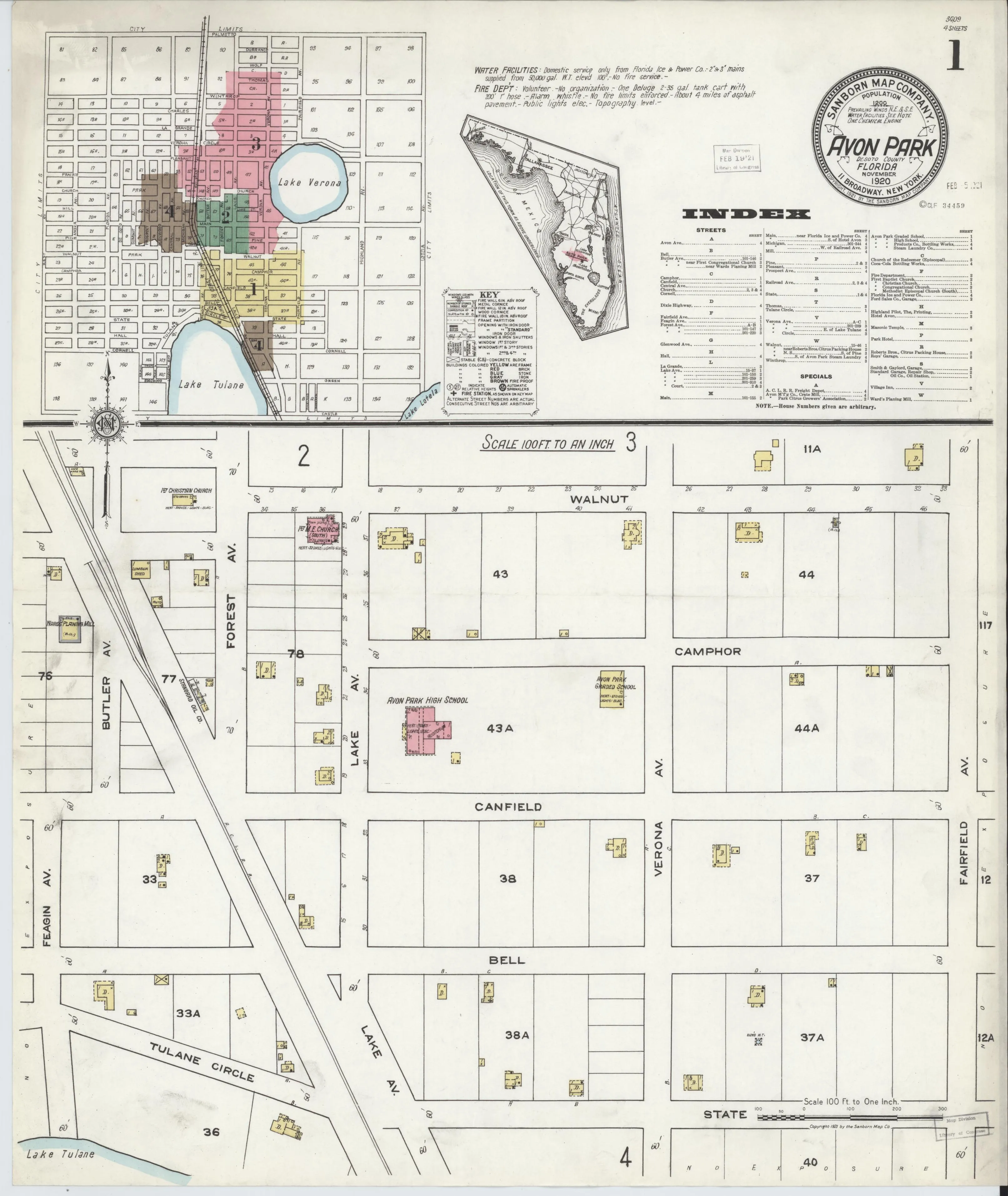Sanborn fire insurance map of Avon Park, November 1920, sheet 1