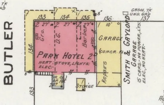 The Park Hotel on the 1920 Sanborn map