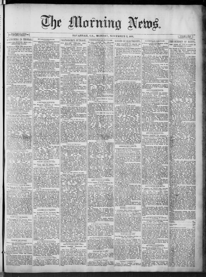 The 2 Nov 1891 Savannah Morning News notice of incorporation for the Florida Development Company containing the misprinted $3,50,000 capital stock figure.